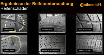 Ergebnisse der Reifenuntersuchung: Reifenschäden. Infografik von Continental.